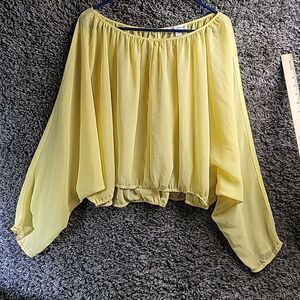 Ambiance‎ Apparel Wo's Blouse Long Sleeve Slit back Sheer Crop Top Large Yellow